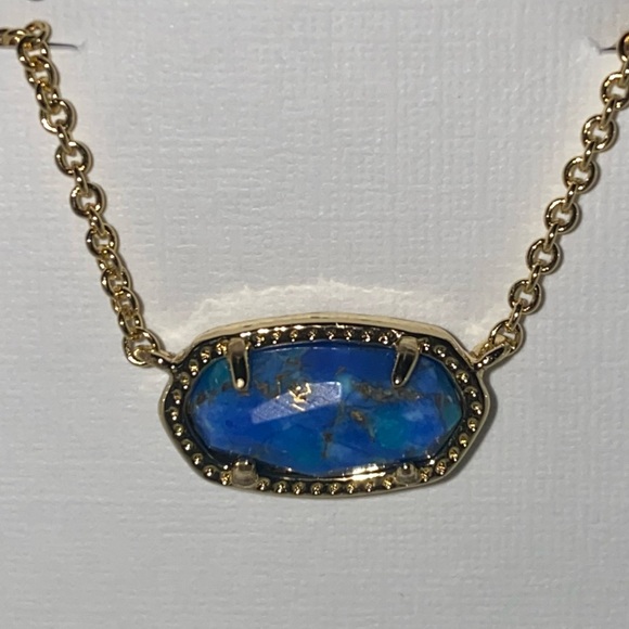 🩵 Kendra Scott Elisa Necklace in Gold Bronze Veined Lapis Turquoise Magnesite - Picture 5 of 6